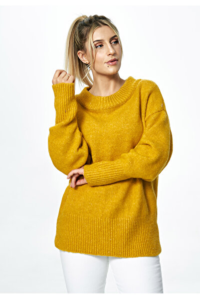 Figl Women's Oversized sweater, mustard, with boat neck, M882, one size fits all