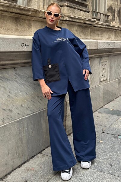 VAGGON Yazı Printed Casual Double Suit with Pocket Detail