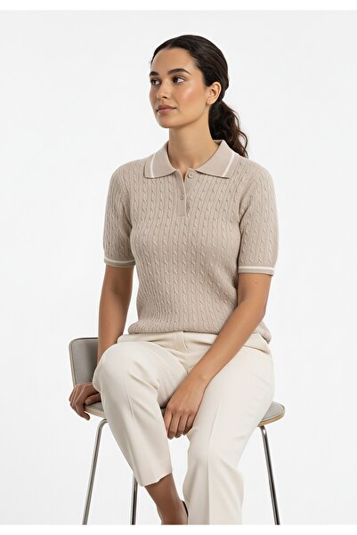 Figl Women's polo shirt - Sweater with collar - Beige sweater M1268 size S