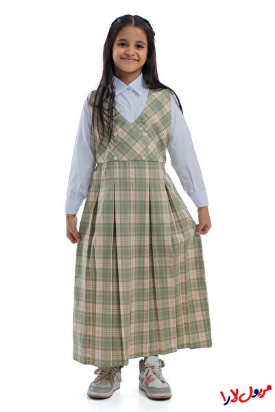 maryool lara مريول زيتي كاروهات موديل اربعة زرار