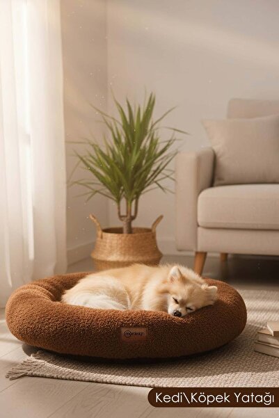 mordesign Teddy Kumaş, Simit Kedi Yatağı, Köpek Yatağı,Evcil Hayvan Minderi F...