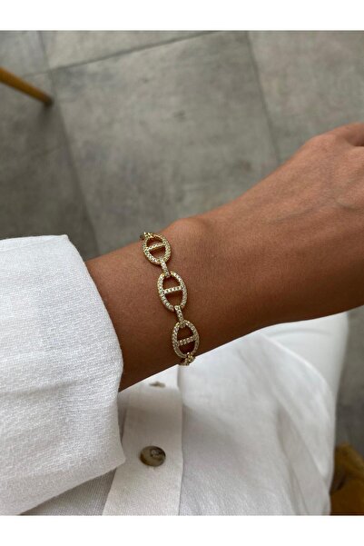 Genel Markalar 14K Vip Oval Zirkon Taşlı Şerit XP Gold Bileklik