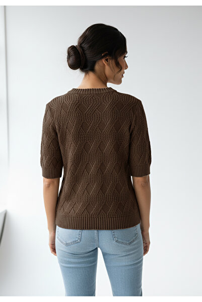 Figl Elegant women's sweater - Knitted sweater with braid - Brown sweater M1261 size S