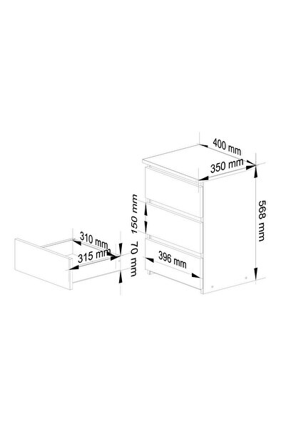 SERSIMO Bedside table with 3 drawers, 16 mm laminated chipboard, 40x35x57 cm, sonoma oak and white