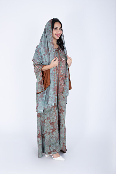 IKKXA Printed Jalabiya Crystal Patterns with Shawl