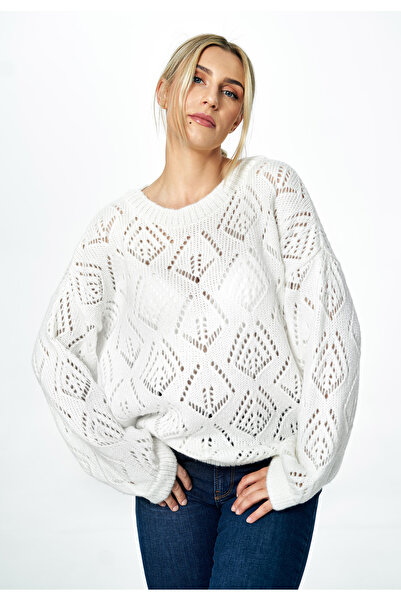 Figl Women's Oversized sweater with boat neckline - Ecru M887, one size fits all