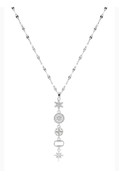 Çağla Accessories ❄️   قلادة طويلة من الفولاذ على شكل حرف Y مع تصميم ندفة الث...