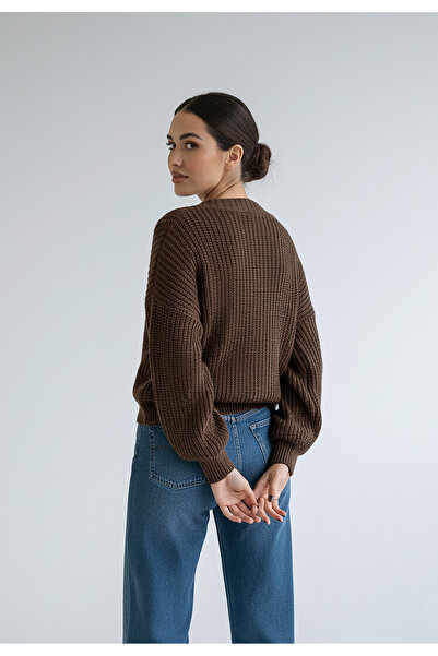 Figl Cardigan with buttons - Warm cardigan - Brown cardigan M1263 size S