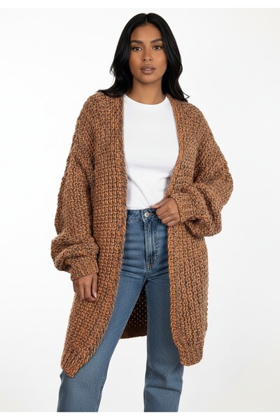 Figl Chunky knitted cardigan - Scarf cardigan - Orange sweater M1277 size XL