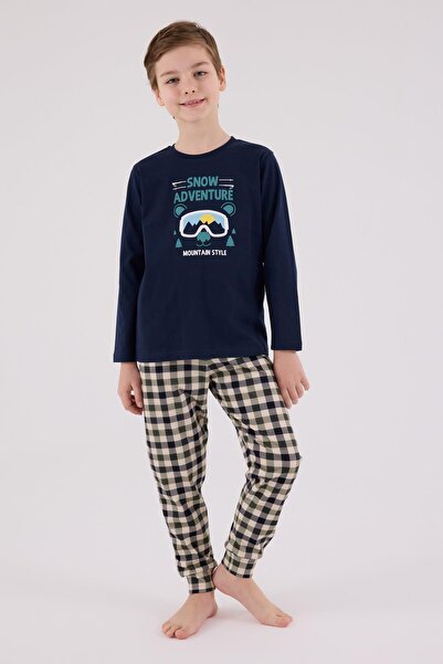 Arnetta Father and Son Checkered Navy Blue Pajama Set Combination, Men's and Children's Pajamas Sold Separately