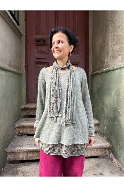 Bohoyasam Kadın Yün Karışımlı 2 Katlı Desenli Viskon İçli Triko Bluz – Fularl...