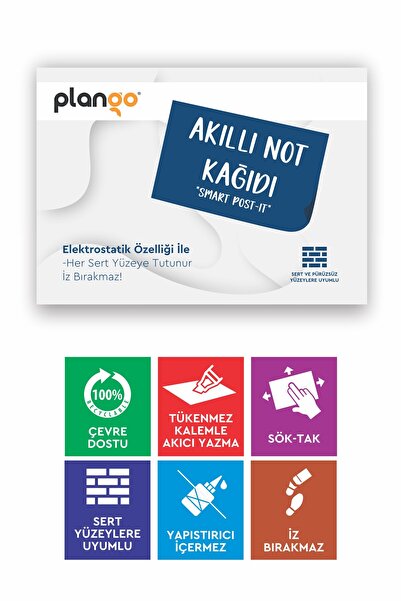 Plango Elektrostatik Akıllı Not Kağıdı Yapışkansız Post-it 7x10cm 8'li PAKET