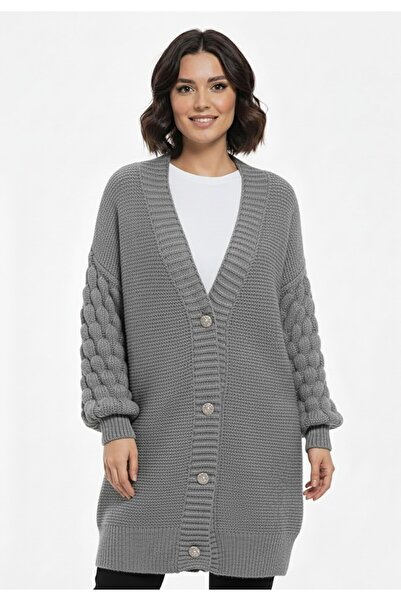 Figl Button cardigan - Oversized cardigan - Grey cardigan M1270 size M