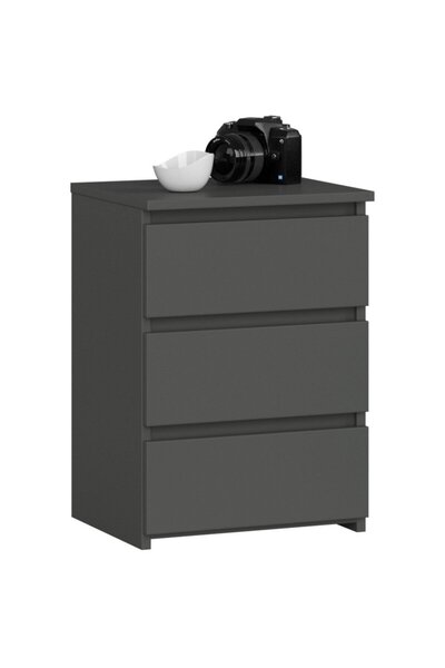 SERSIMO Bedside table with 3 drawers, 16 mm laminated chipboard, 40x35x57 cm, grey