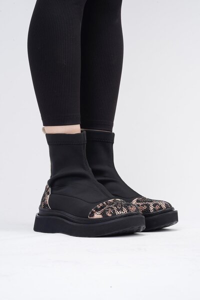 layki Afron Чорні з леопардовим принтом та камінцями Зимові жіночі чоботи