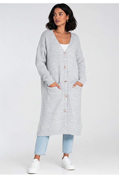 Figl Long cardigan for women - Cardigan with buttons - Gray cardigan M1237 size XL