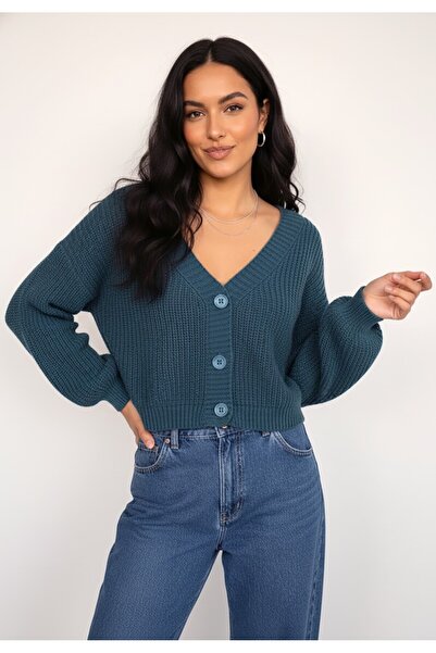 Figl Cardigan with buttons - Warm cardigan - Blue cardigan M1263 size S