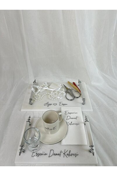 MERALP 8 Piece Engagement Tray, Groom's Coffee Tray, 2-Piece Antique Silver Metal Profile Handle