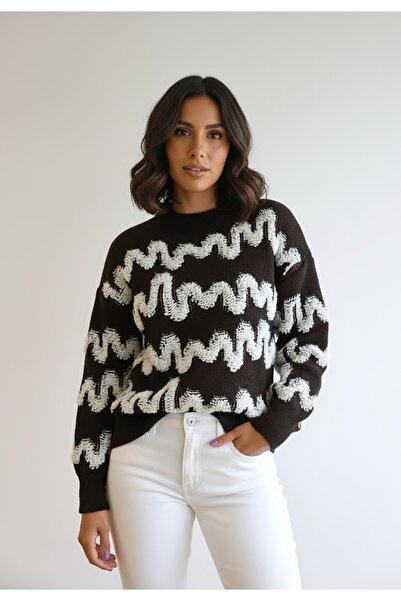 Figl Pulover cu dungi pentru femei - Pulover pentru femei - Pulover maro M126...