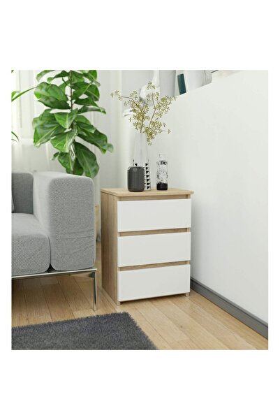 SERSIMO Bedside table with 3 drawers, 16 mm laminated chipboard, 40x35x57 cm, sonoma oak and white