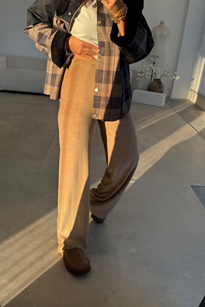 ELVAN TOLON Bitter Yellow Velvet Corded Fabric Trousers