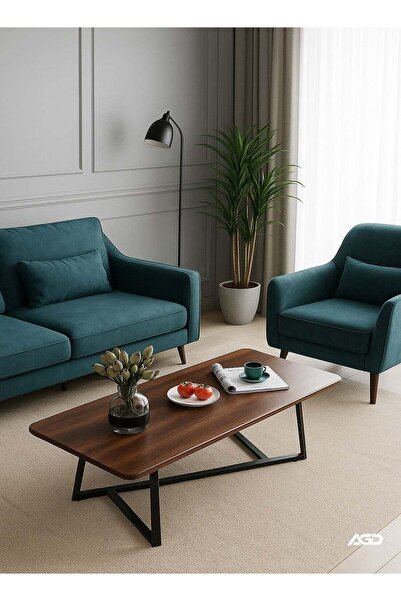 AGD Large Rectangular Coffee Table — Multipurpose, Black Metal Frame