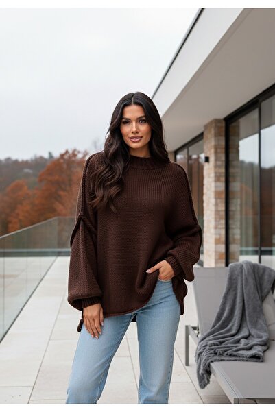 Figl Women's turtleneck sweater - Women's thick sweater - Brown sweater M1238 size S