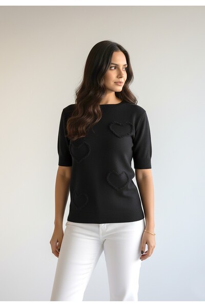 Figl Women's Heart Sweater - Women's Short Sleeve Sweater - Black M1278 size S