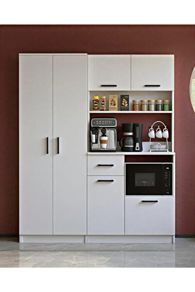 Moonlife Stella 6 Kapak Tek Çekmeceli Dolaplı Kahve Köşesi Beyaz