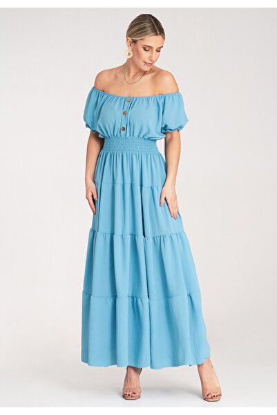 Figl Long summer dress with ruffles at the bottom – blue M1170 Universal