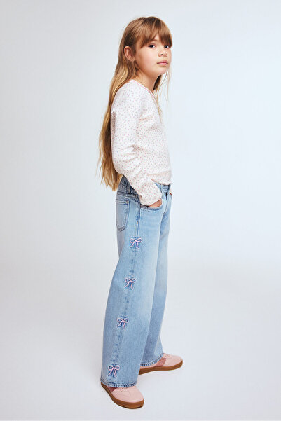 H&M Motif Detaylı ve Geniş Paçalı Kot Pantolon