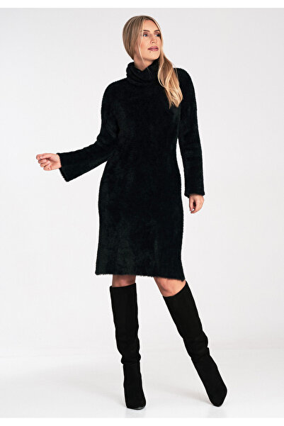 Figl Warm dress with high collar - Knitted dress - black M1096 size Universal size