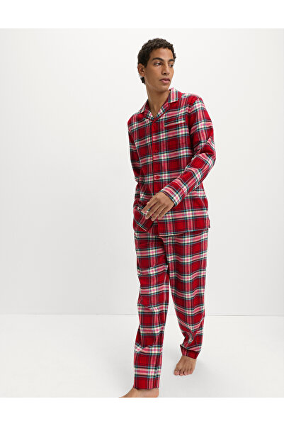 Marks & Spencer Saf Pamuklu Noel Kareli Pijama Takımı