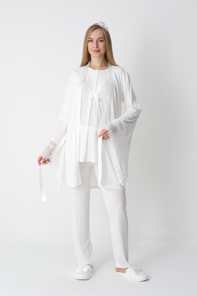 ERDENİZ TEKSTİL Maternity-Maternity Pajamas Set with Dressing Gowns Set of 3