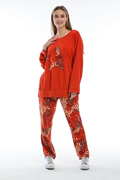 della moor Women's Tile Italian Leopard Pattern Low Sleeve Loose Pajama Set