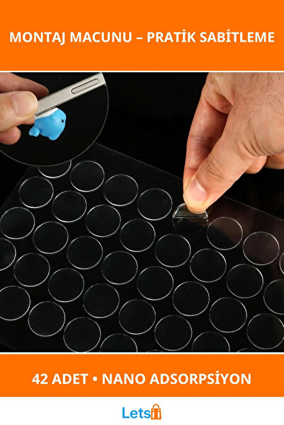 Letsii Çift Taraflı Yuvarlak Şeffaf Yapışkan Macun 42 Adet