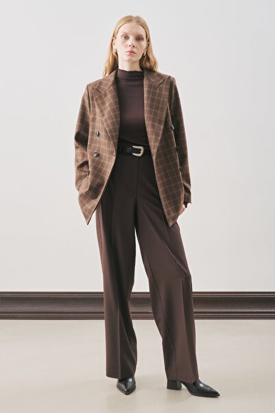 Manuka Double-Breasted Plaid Blazer Jacket Brown