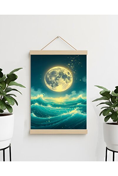 idealizbiz Αφηρημένη αφίσα σε καμβά με νυχτερινό ουρανό, κυματιστή θάλασσα κα...