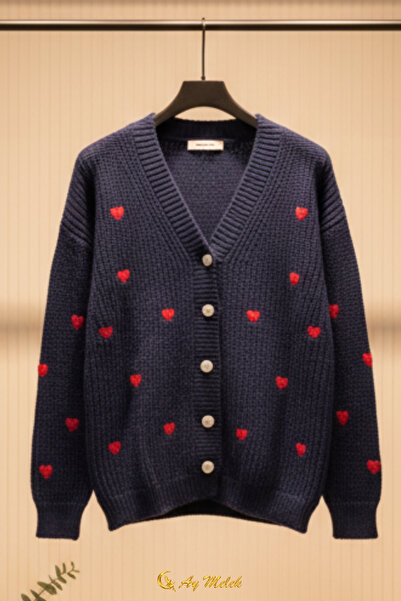 AYMELEK Women's Knitwear Cardigan V-Neck Short Textured Buttoned Cardigan