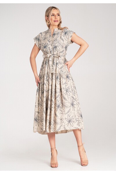 Figl Elegant Mock Neck long dress with Printed – beige M1180 Universal