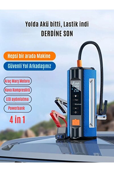 Genel Markalar airPro 4 in 1 Şarjlı Akü Ateşleyici Hava Kompresör Lastik Şişi...