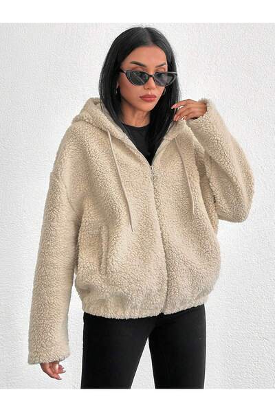 BLUSS Women's Plush Teddy Fabric Hooded Cardigan with Zipper and Fleece Inside to Keep Warm (2 Colors)