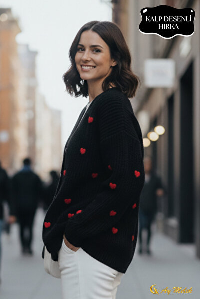 AYMELEK Women's Knitwear Cardigan V-Neck Short Textured Buttoned Cardigan