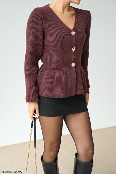 My Blog Cherry 3 Button Pleated Cardigan - 251065