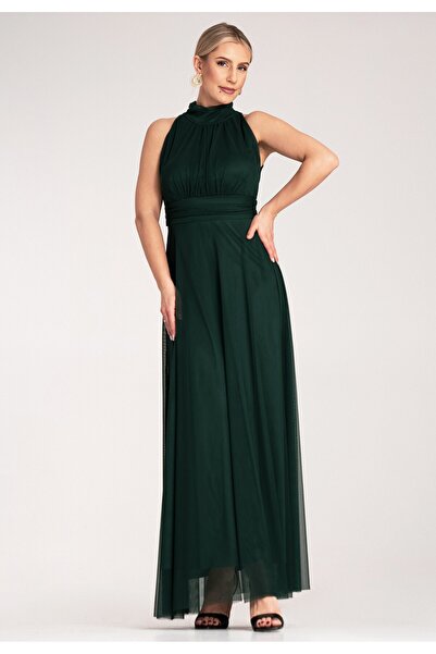 Figl Long evening dress - Halter neckline dress - Green dress M1173 size S/M
