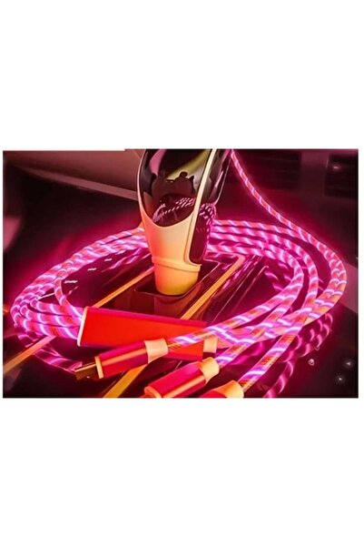 OEM 3-in-1 Charging Cable with Pink Flowing LED Light, 1.2 m