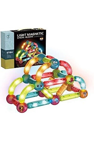 fitto LED Magnetic Building Blocks Set, 52 Pieces with 9 Flat and 3D Configurations
