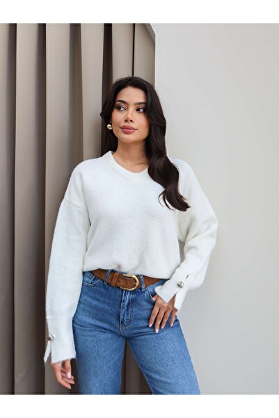 ESRAHELVACI V-Neck Sleeve Buttoned Soft Sweater