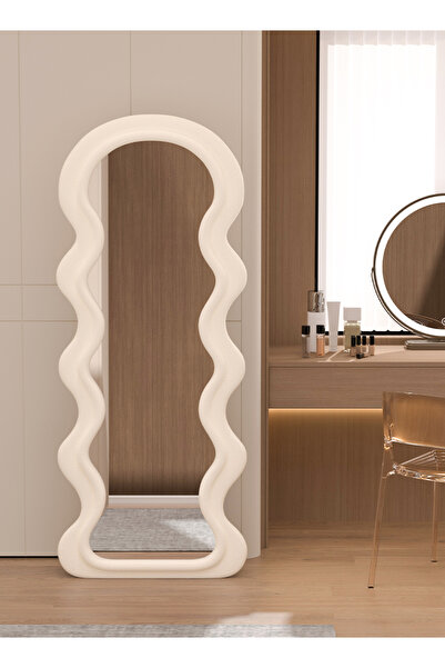 Zeno Wave Mirror 170cm Floor Stand | White/Pink/Black Plush Frame - For Bedroom Decor All Seasons