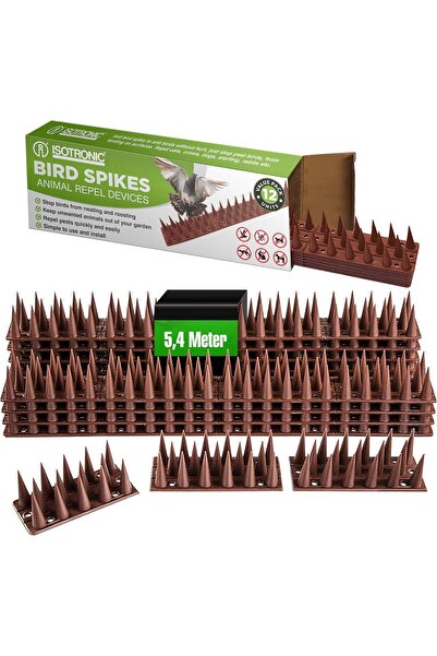 Pest x Defend Set 12 Bandă cu Țepi Anti-Păsări, Pisici, Câini, Jderi - ISOTRONIC, (45x4.5x4 cm) , 5.4 metri, Maro